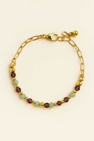 Pulsera cristales y cuentas doradas