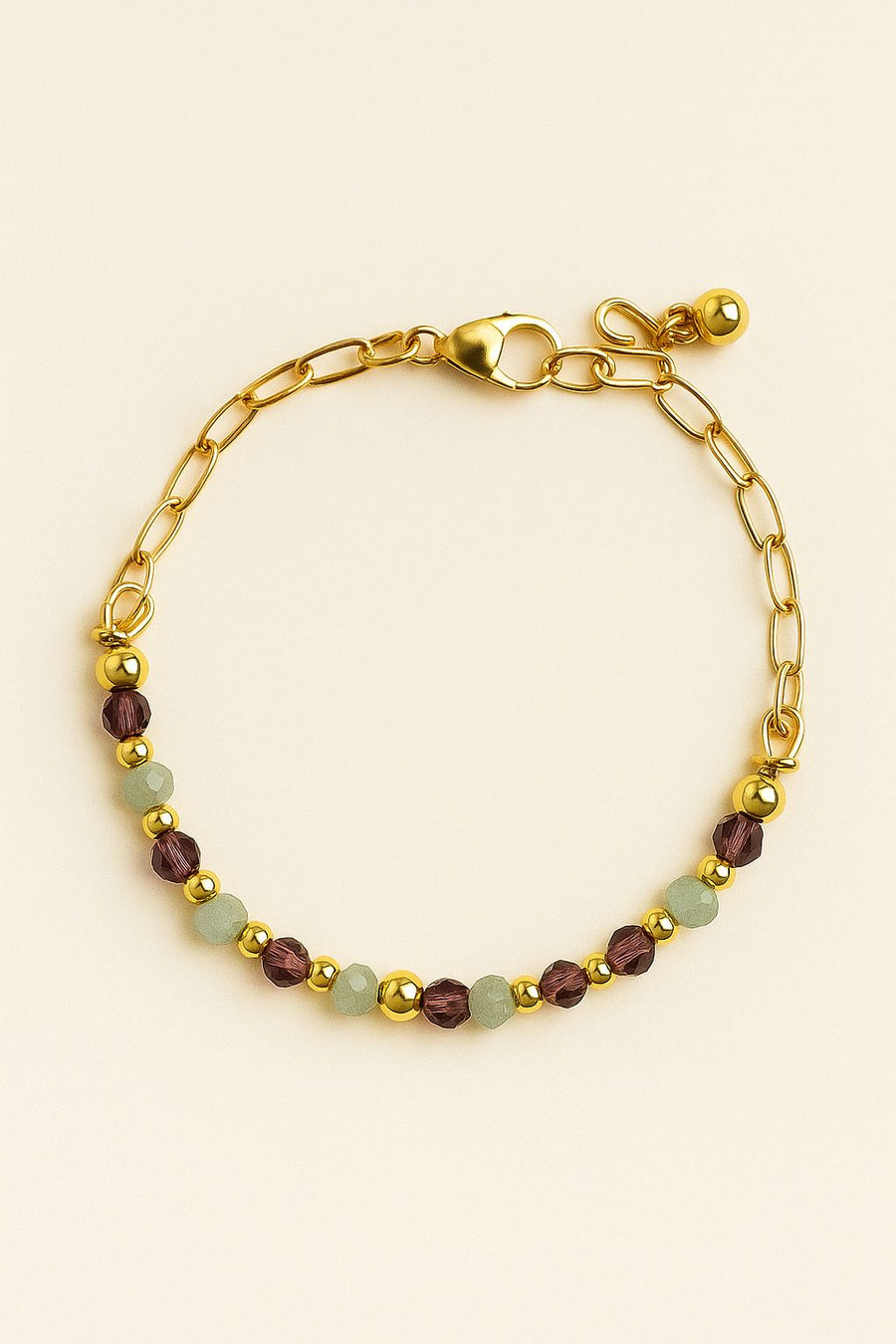 Pulsera cristales y cuentas doradas