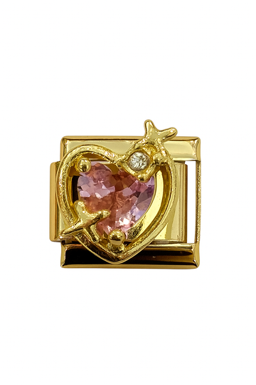 Charm corazon zirconia rosa destellos