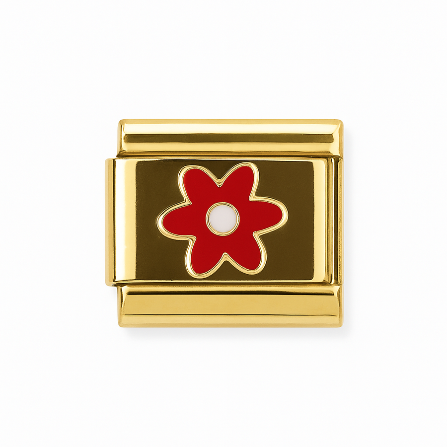 Charm flor roja fondo dorado