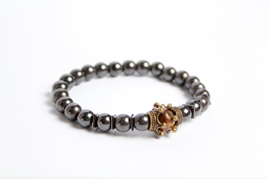 Pulsera Hombre Corona Roca Con Cuentas