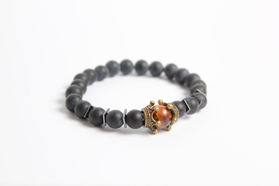 Pulsera Hombre Corona Roca Con Cuentas