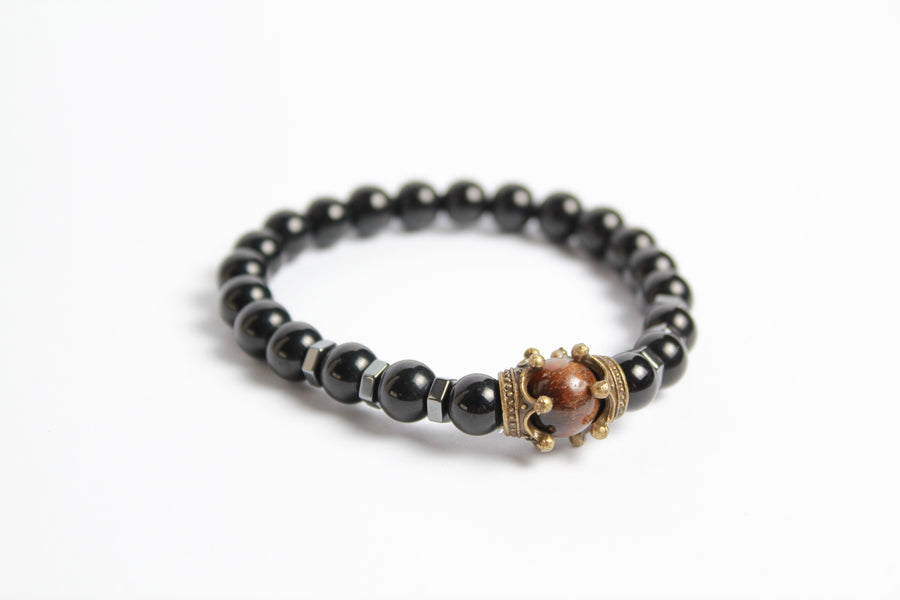 Pulsera Hombre Corona Roca Con Cuentas