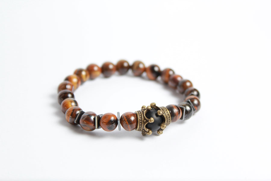 Pulsera Hombre Corona Roca Con Cuentas