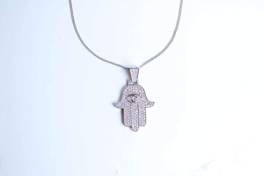 Collar mano de fátima plata con zirconias