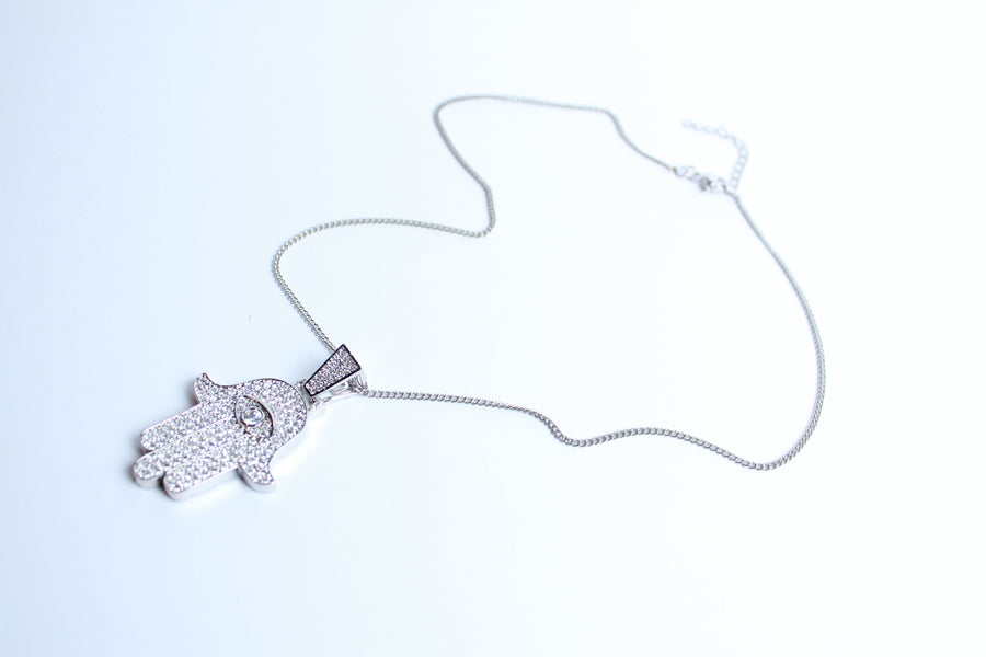 Collar mano de fátima plata con zirconias