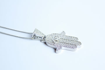 Collar mano de fátima plata con zirconias