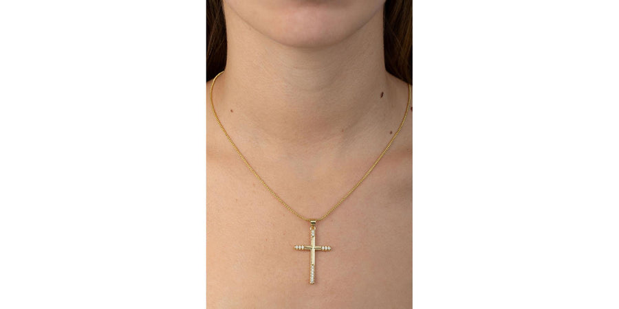 Collar Cruz Dorada Con Zirconias Blancas