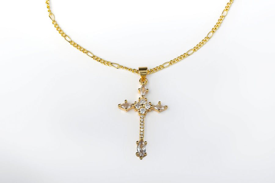Collar dije cruz zirconias con flor