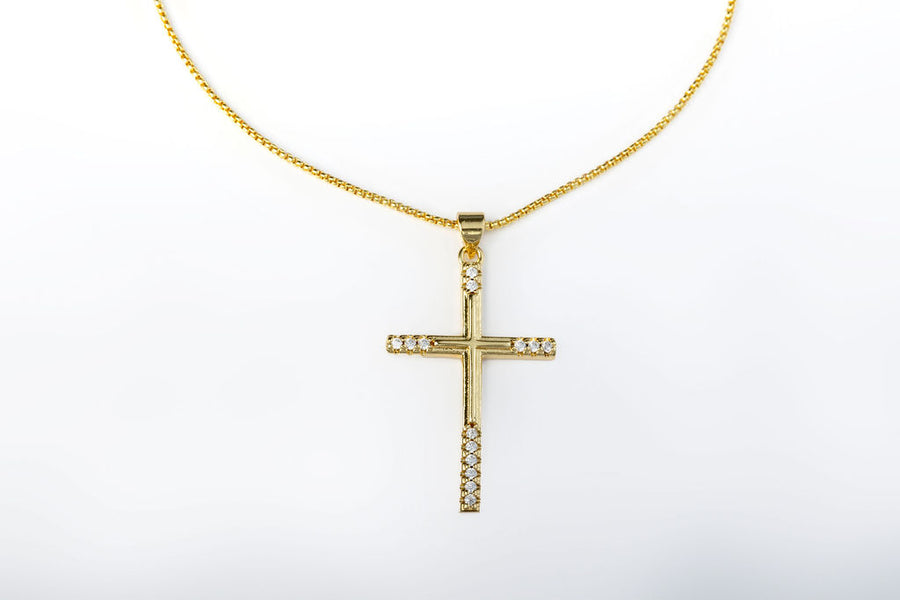 Collar Cruz Dorada Con Zirconias Blancas