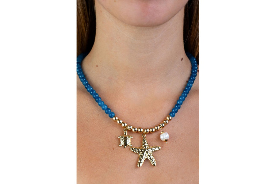 Collar Chicona estrella de mar , perla y tortuga