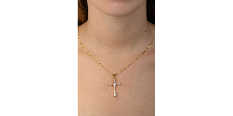 Collar dije cruz zirconias con flor