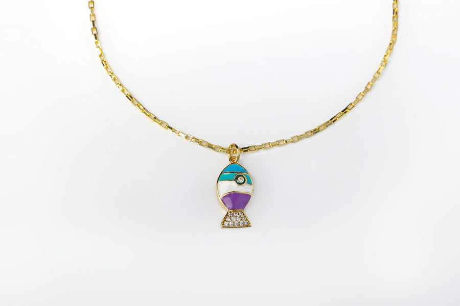 Collar Eslabon con Pez de Colores