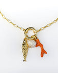 Collar con Pez, Coral Naranja y Perla
