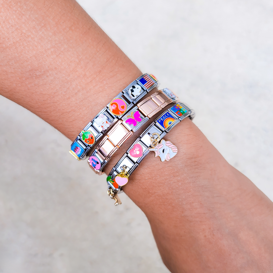 Brazalete Italiano Bicolor Personalizable: Crea Tu Estilo con Charms Únicos