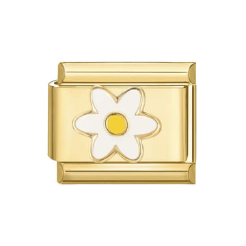 Charm Dorado Flor blanca