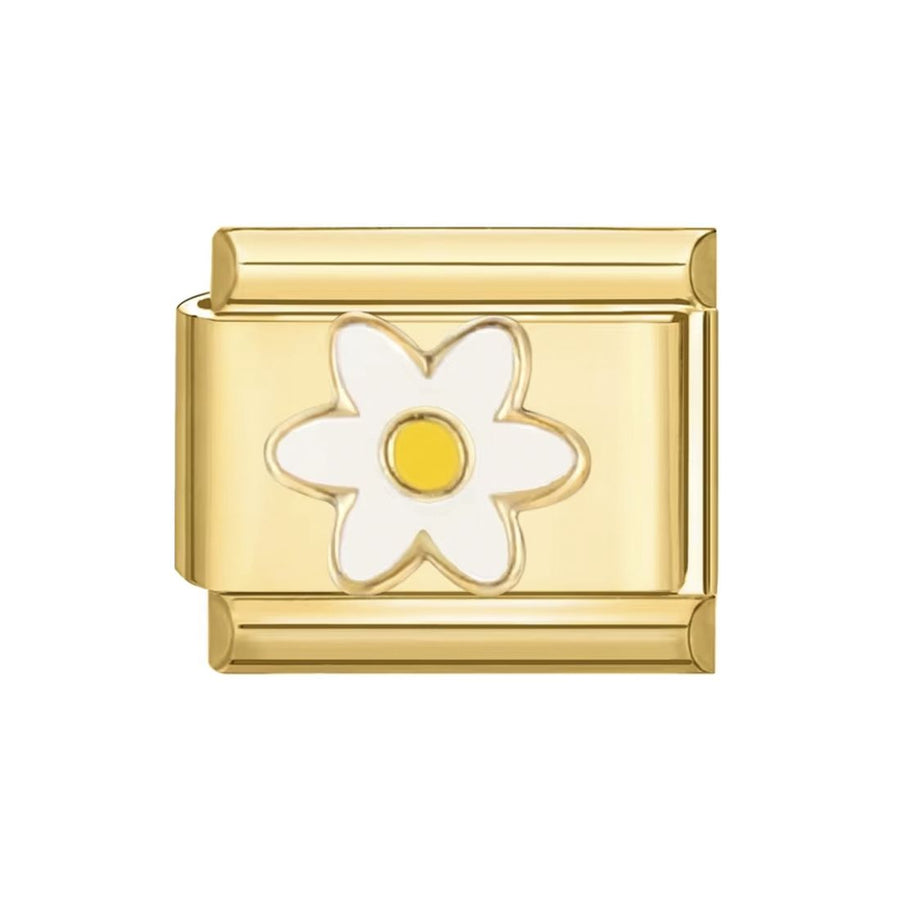 Charm Dorado Flor blanca