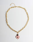 Collar dorado con corazón y ojo turco rosa