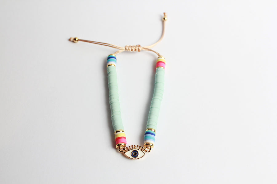 Pulsera Cuentas Planas de Colores con Ojo