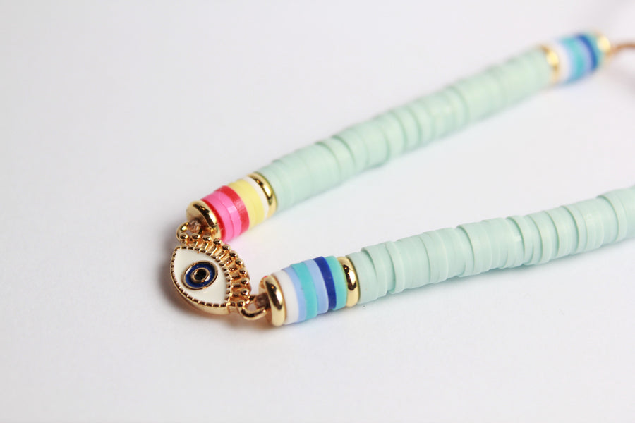 Pulsera Cuentas Planas de Colores con Ojo