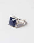 Anillo Plateado Ajustable con Zirconia Rectangular Azul