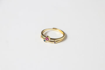 Anillo Doble Dorado con Zirconias de Colores
