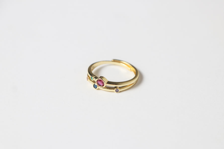 Anillo Doble Dorado con Zirconias de Colores