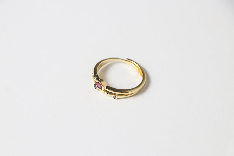 Anillo Doble Dorado con Zirconias de Colores