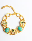 Pulsera piedra turquesa con cristales verdes y blancos