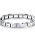 Brazalete Italiano Plateado Charms Corazones Plateados