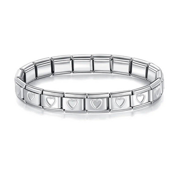 Brazalete Italiano Plateado Charms Corazones Plateados