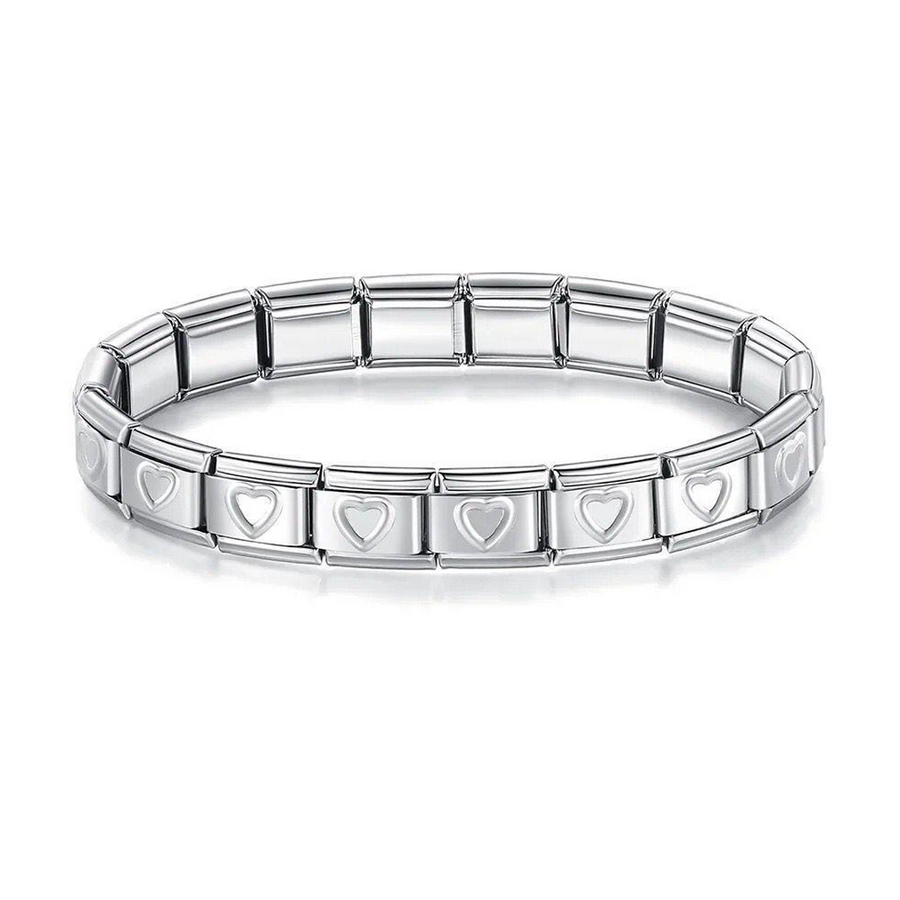 Brazalete Italiano Plateado Charms Corazones Plateados