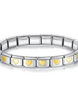 Brazalete Italiano Plateado Charms Corazón Dorado