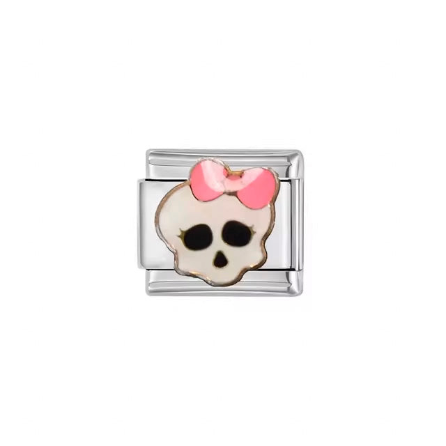 Charm Calavera con Moño Rosa