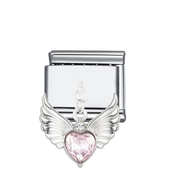 Charm corazon rosa con alas colgante